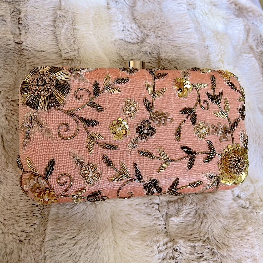 Stunning Peach color Embroided Clutch